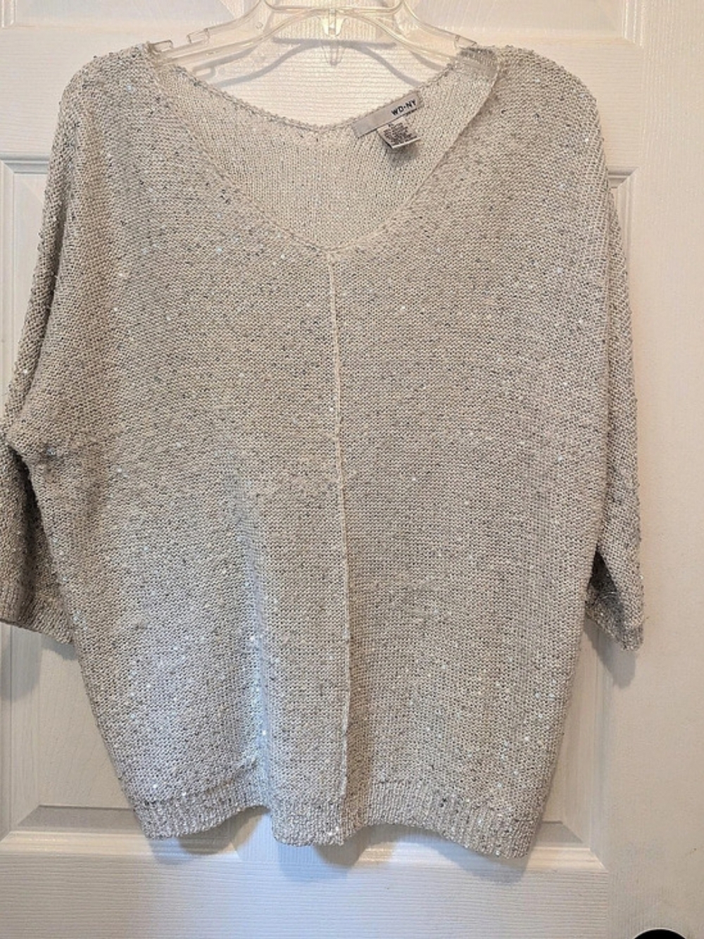 WD.NY Sequin Knit Sweater in Silver XL Like New
